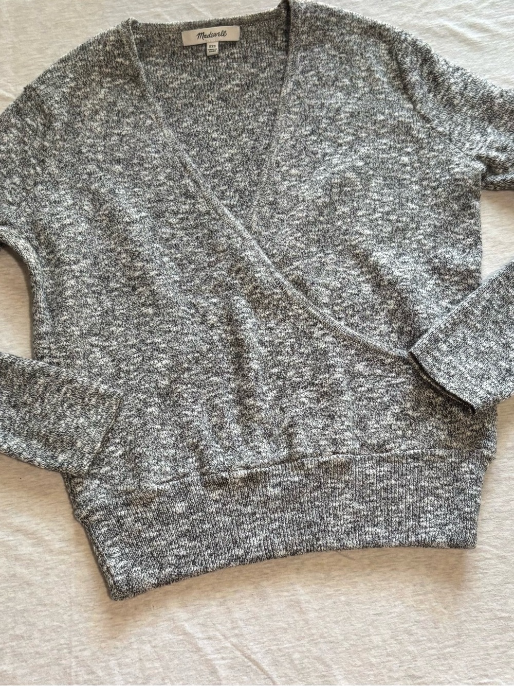 Madewell Marled Gray Wrap Sweater XXS Long Sleeve V-Neck Knit Pullover